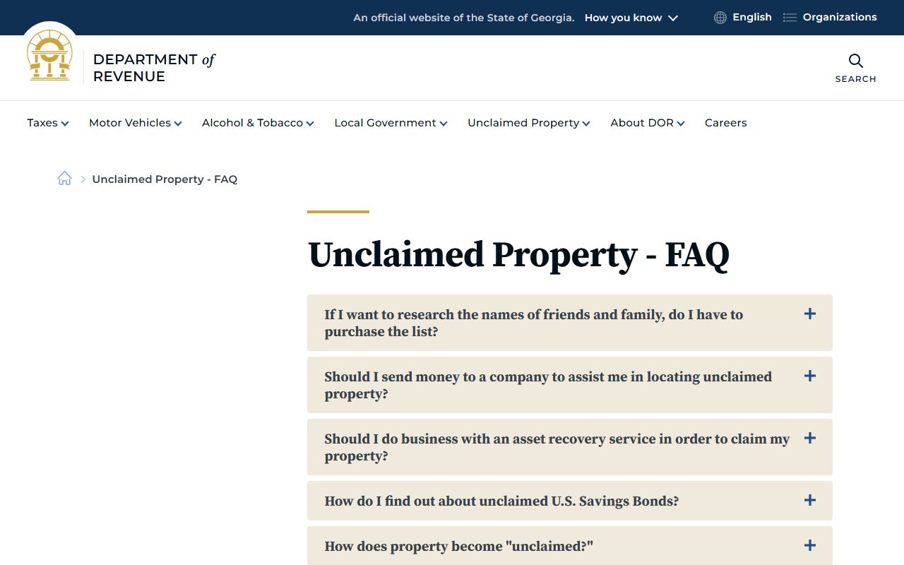 Georgia Unclaimed Money reference image